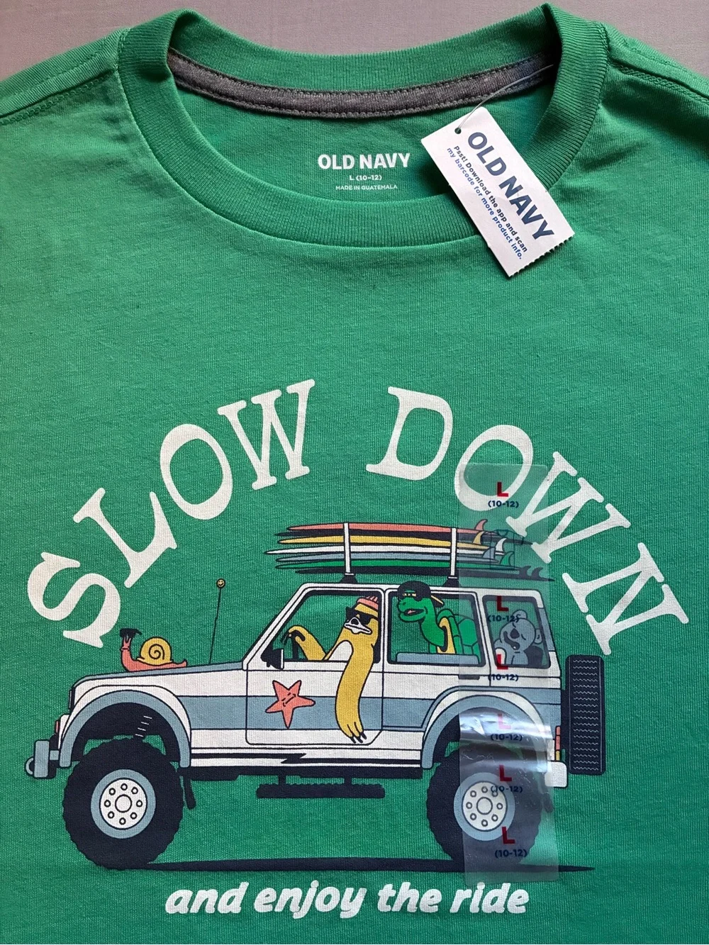 NEW Old Navy Green 'Slow Down' Graphic Tee with vintage Truck Print